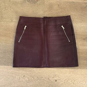 Genuine leather maroon mini skirt